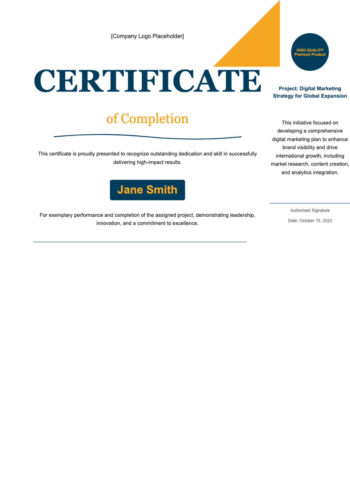 Professional certificate of completion template with blue and gold accents_variant_3